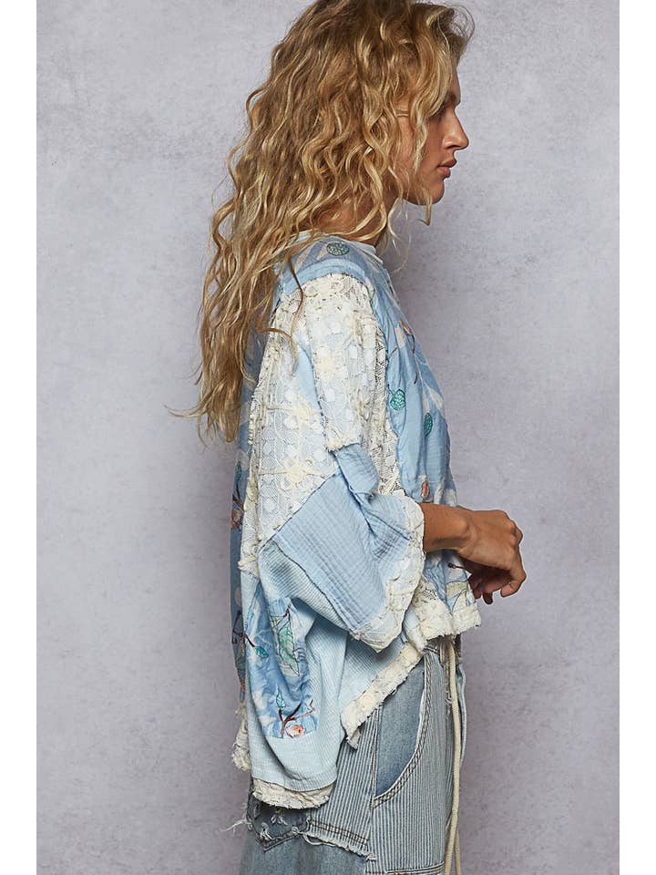 Pol Clothing - Wholesale Blouse - Women's - Round Neck Double Gauze Floral Woven Top34