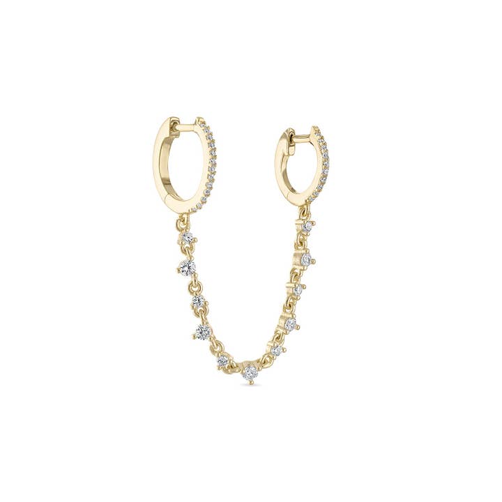 Vermeil CZ Diamond Double Huggie & Prong Set Chain Earring for wholesale by Emily Volaski