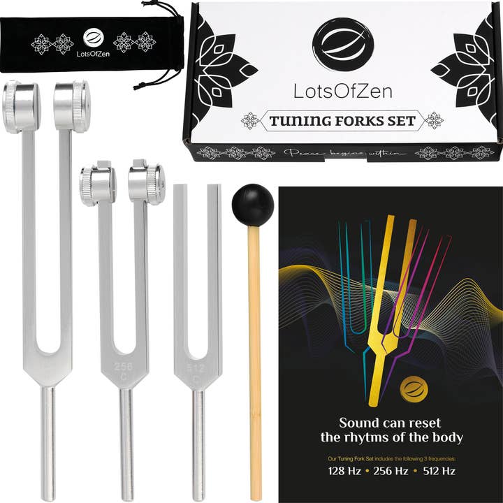 LotsOfZen – Engroshandel Meditationsudstyr – Sæt med stemmegafler (128Hz, 256Hz, 512Hz)