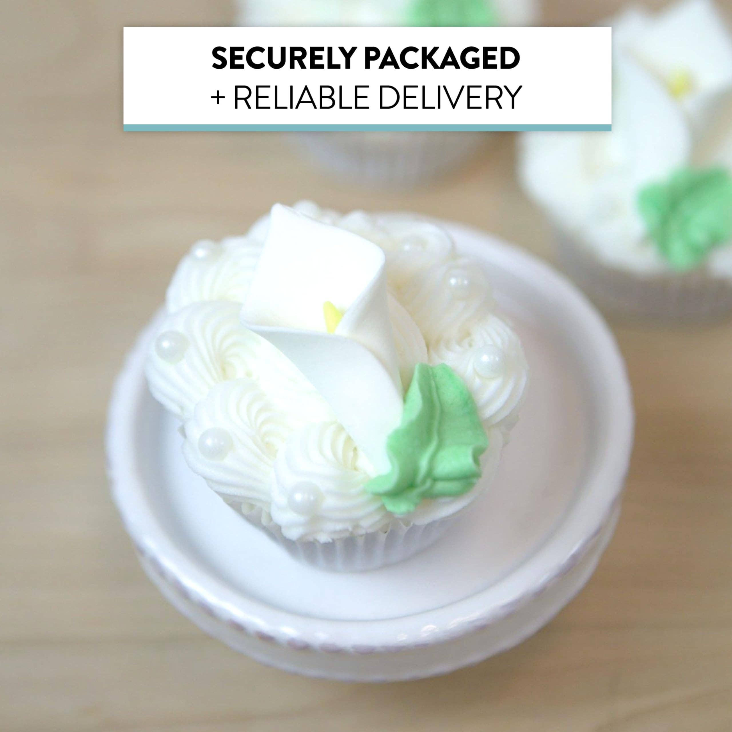 Global Sugar Art - Wholesale Cake/Cupcake Topper - Calla Lily Sugar Cake Flowers by Global Sugar Art, White with Yellow, Unwired, Medium, 18 Count3