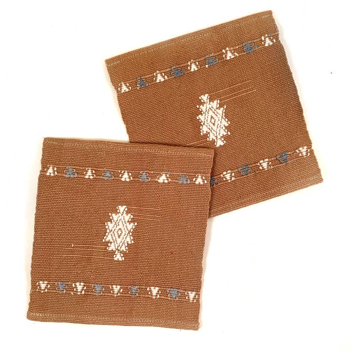 Handwoven San Rafael Brocade Coaster Set in Brown for wholesale by Mayan Hands