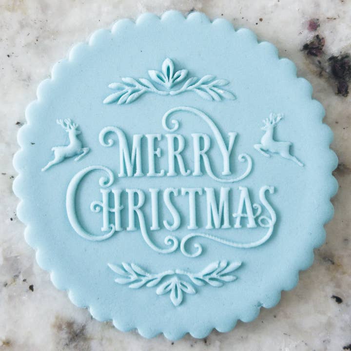 Merry Christmas with 2 Deers POPup Embosser Cookie Biscuit S for wholesale by Cut Bake Stamp