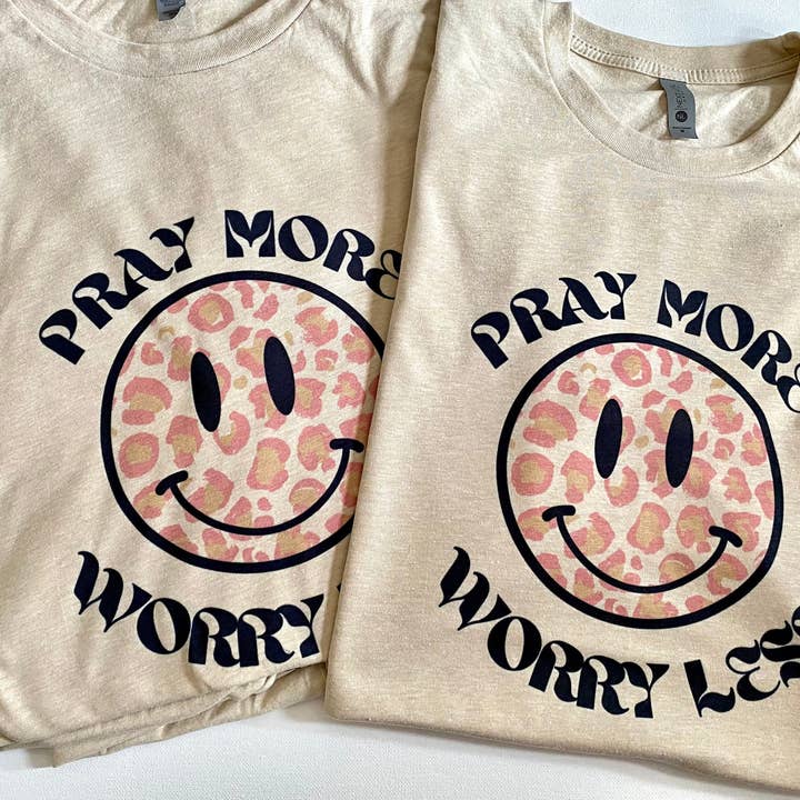 Pray more worry less graphic faith based t shirt for wholesale by Davis Designs