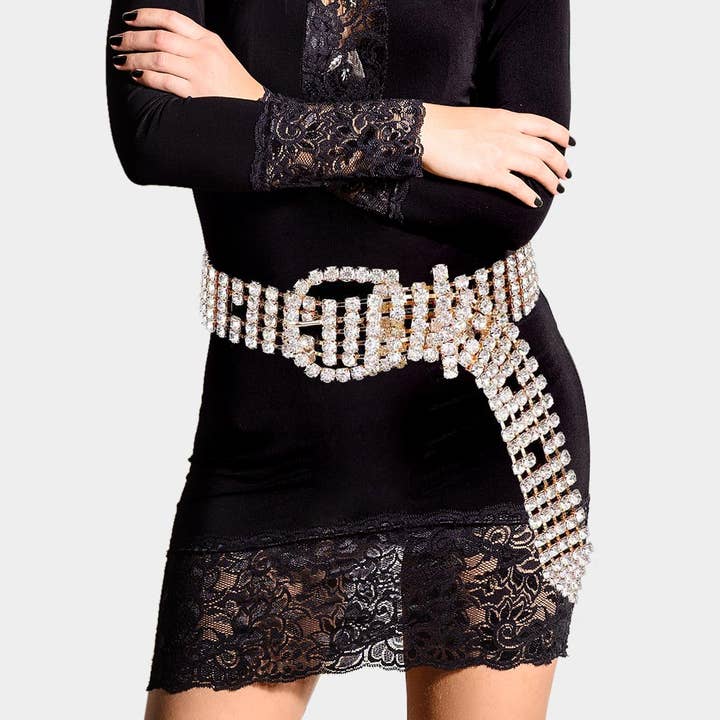 Sensibling Corp. - Wholesale Belt – Women's - Embellished Crystal Rhinestone Buckle Belt2