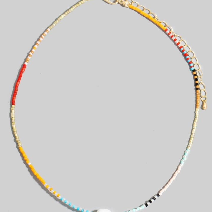 The Looks by Fame Accessories - Wholesale Pendant/Charm Necklace - Dainty Seed Beaded Pearl Charm Necklace0