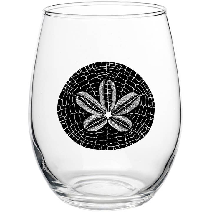 Sand Dollar 15oz Stemless Wine Glass for wholesale by Salty Raven Glassware