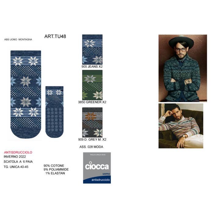 Chaussettes d'hiver fantaisie pour hommes en coton chaud (TU48) pour la vente par Ciocca