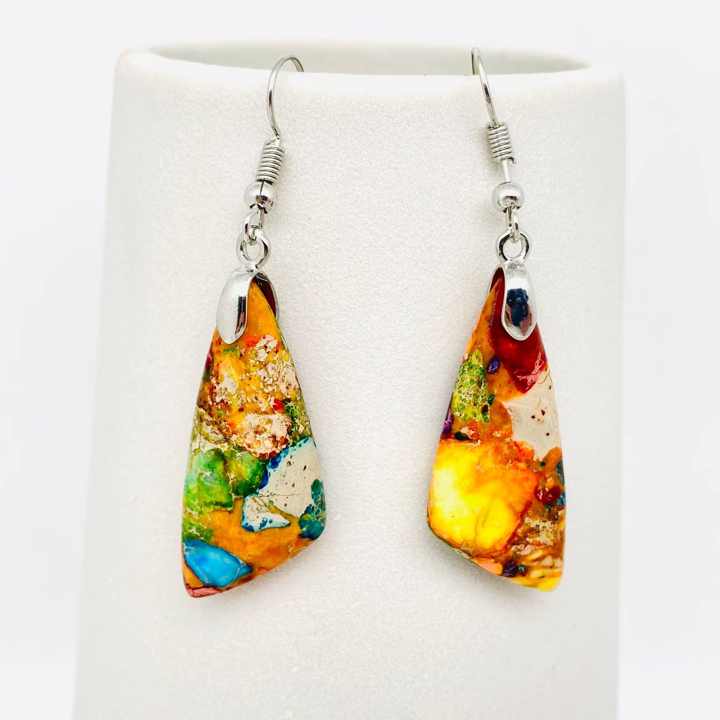 Mio Queena - Wholesale Dangle Earrings - Colored Emperor Stone Geometric Agate Chakra Earrings - CS7