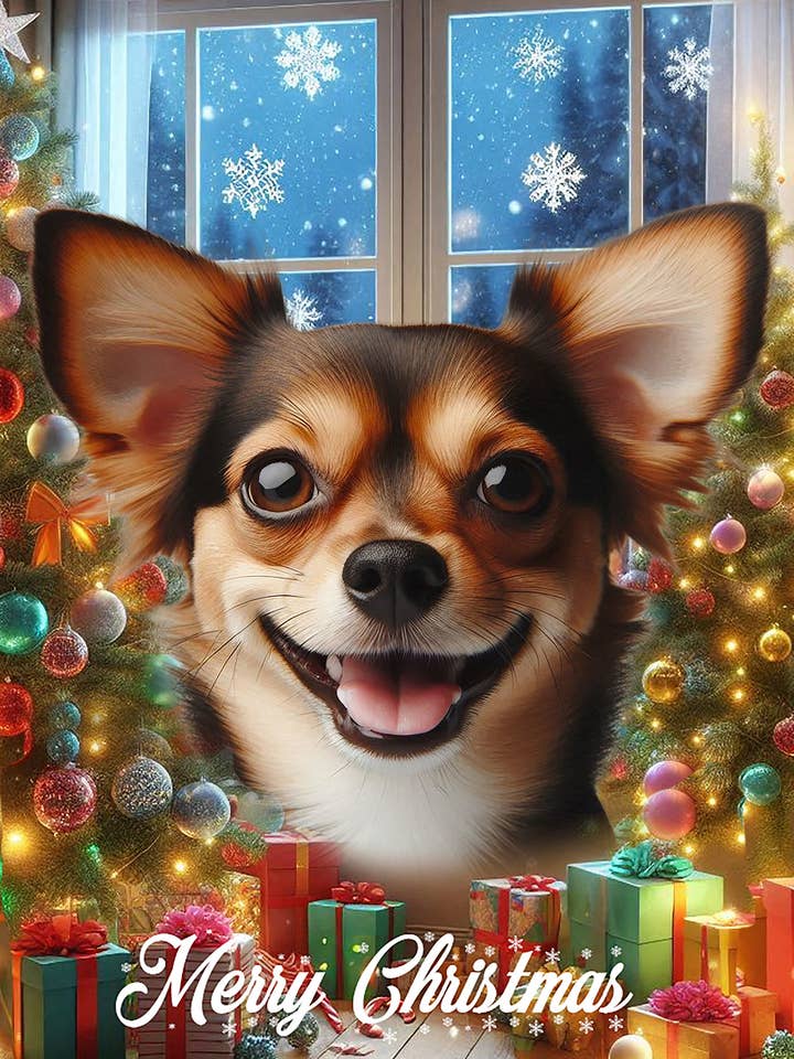 Chiweenie noir/blanc - Drapeau de la maison de Noël pour la vente par Best of Breed Products