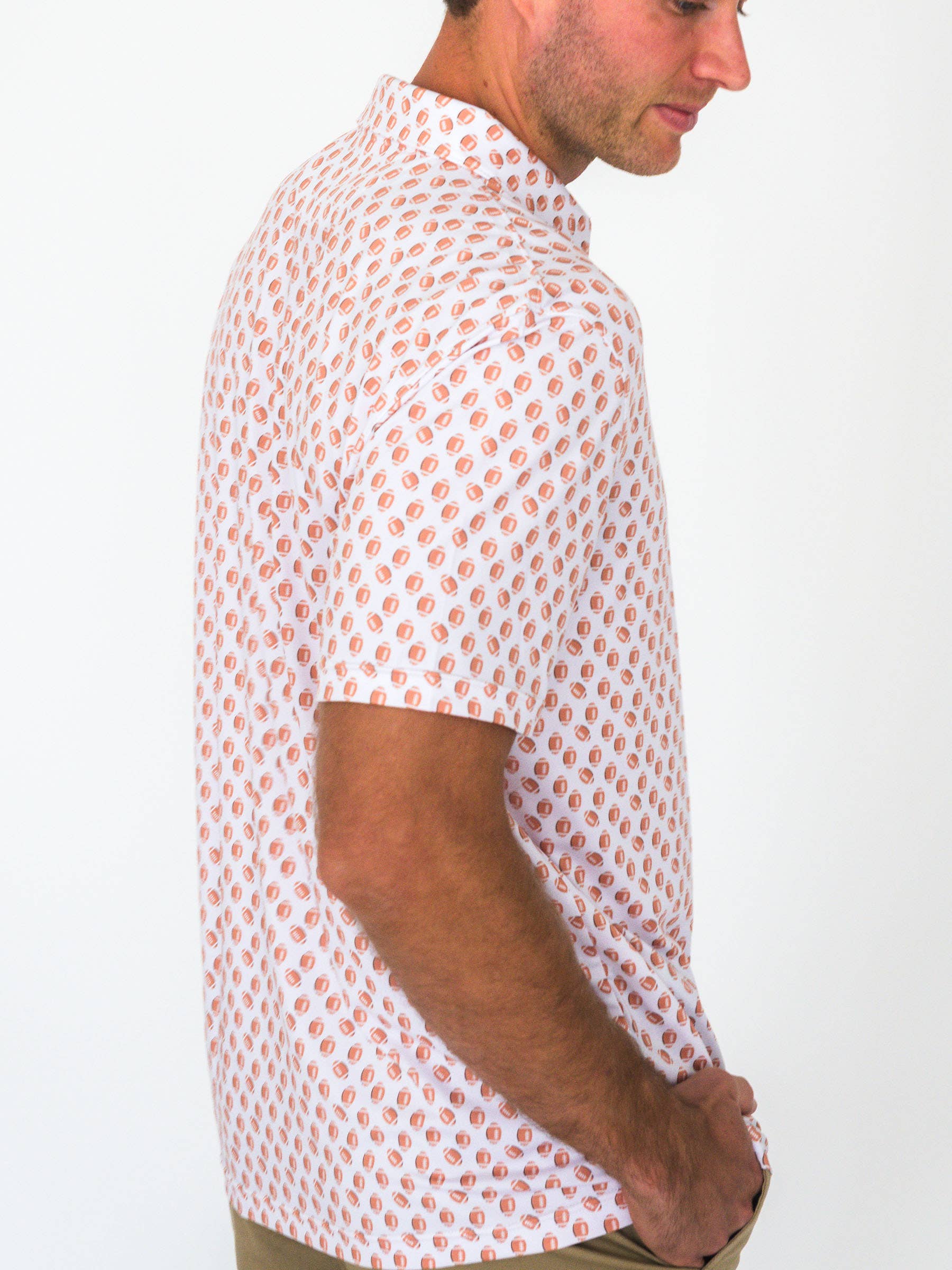 White Men's Football Frenzy Knit Short Sleeve Performance Polo for wholesale on Faire5