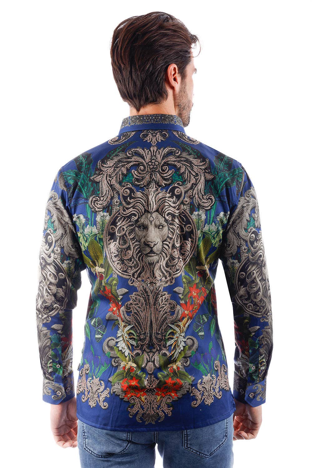 Wholesale Men's Rhinestone Floral Long Sleeve Shirts 3SPR428