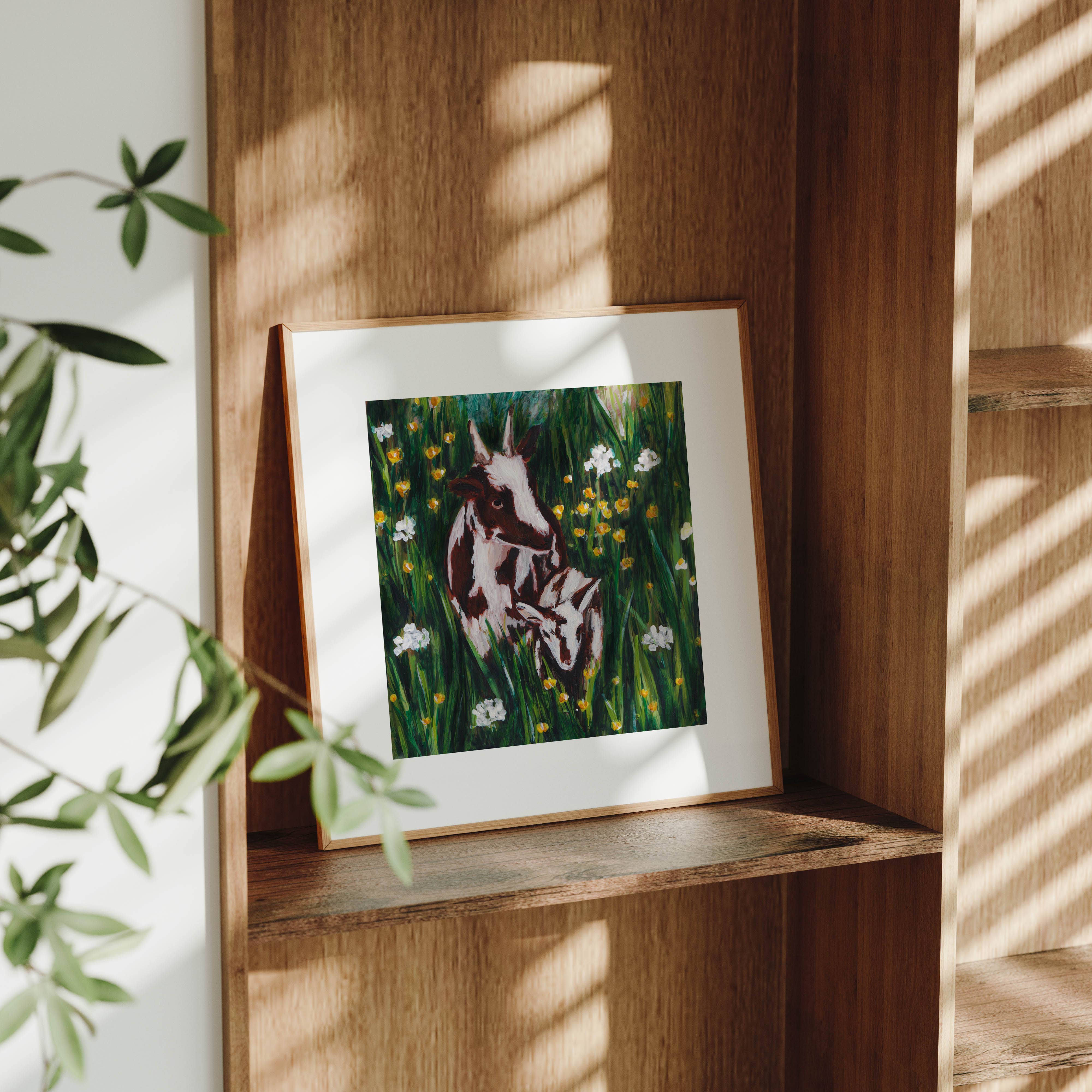 Emily Laura Designs – wholesale Art print – Cottagecore Cotswold Goats in Flower Field Mounted Art Print3