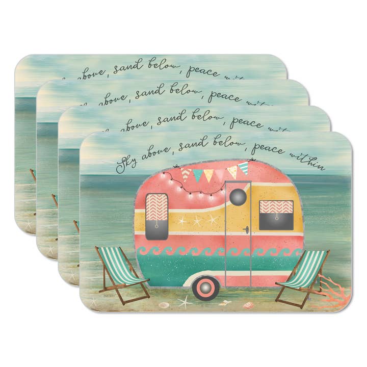 "Sunset Camper" Reversible Rectangular Plastic Placemat for wholesale by Conimar Promotions