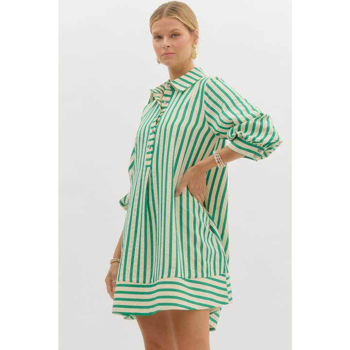 STYLE USA - Wholesale Dress - Women's - Striped seersucker pullover mini dress