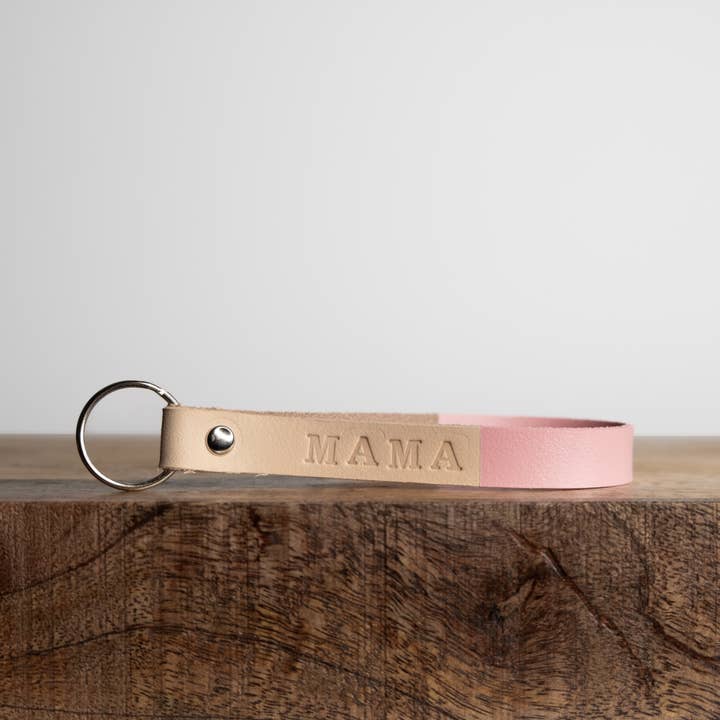 Porta-chaves MAMA em couro pintado estampado à mão, Presente para mães por atacado de Maiook