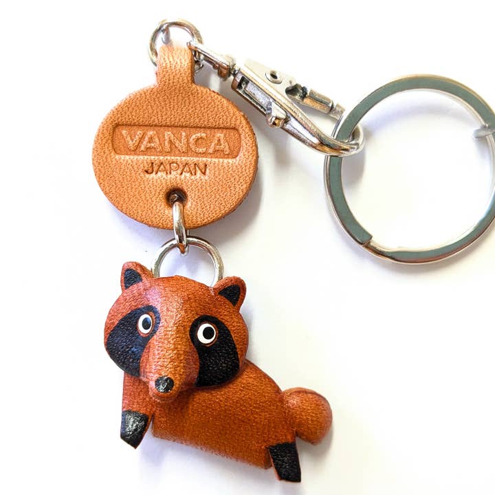 Raccoon dog Leather Animal Handmade Keychain Bag Charm for wholesale by VANCA CRAFT