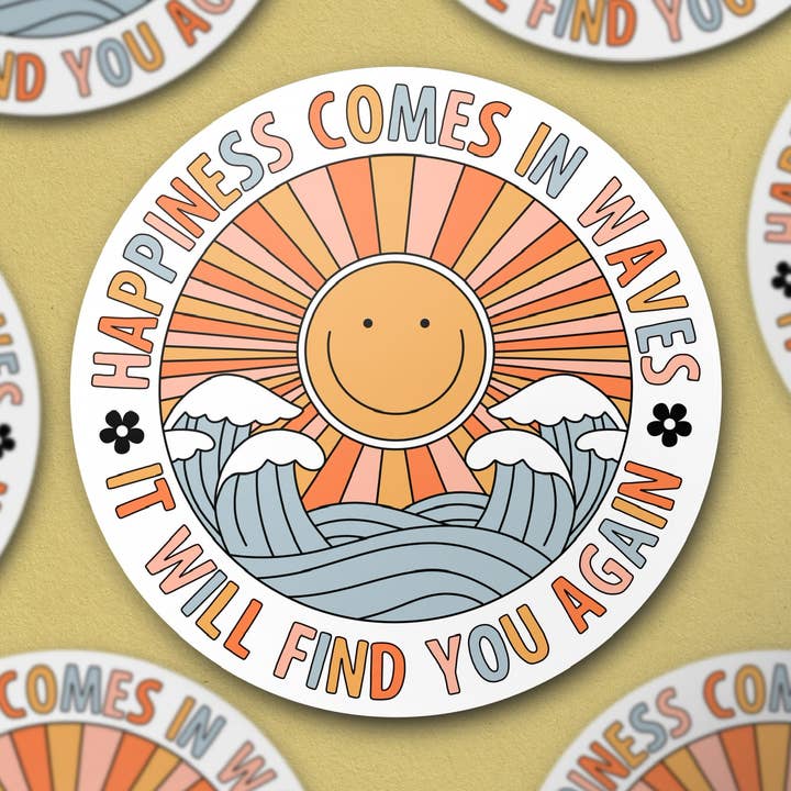 Happiness comes in Waves, Vinyl Sticker for wholesale by Sage and Virgo