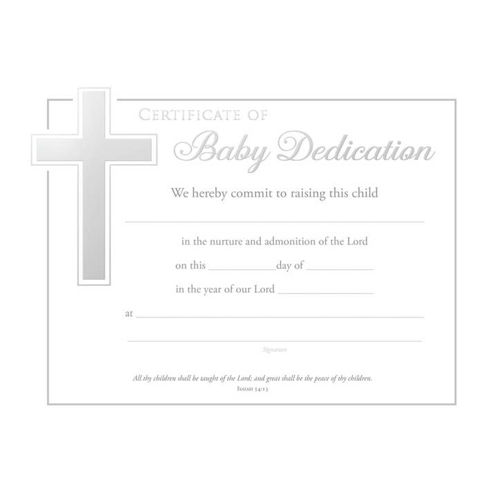 Warner Press - Wholesale Stationery/Notecard Set - Baby Dedication Certificate - Premium, Silver Foil Embossed