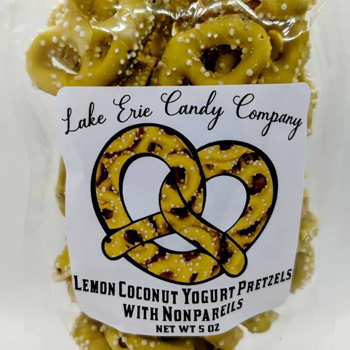Lake Erie Candy Company - Wholesale Pretzels - Lemon Coconut Yogurt Pretzels with Nonpareils