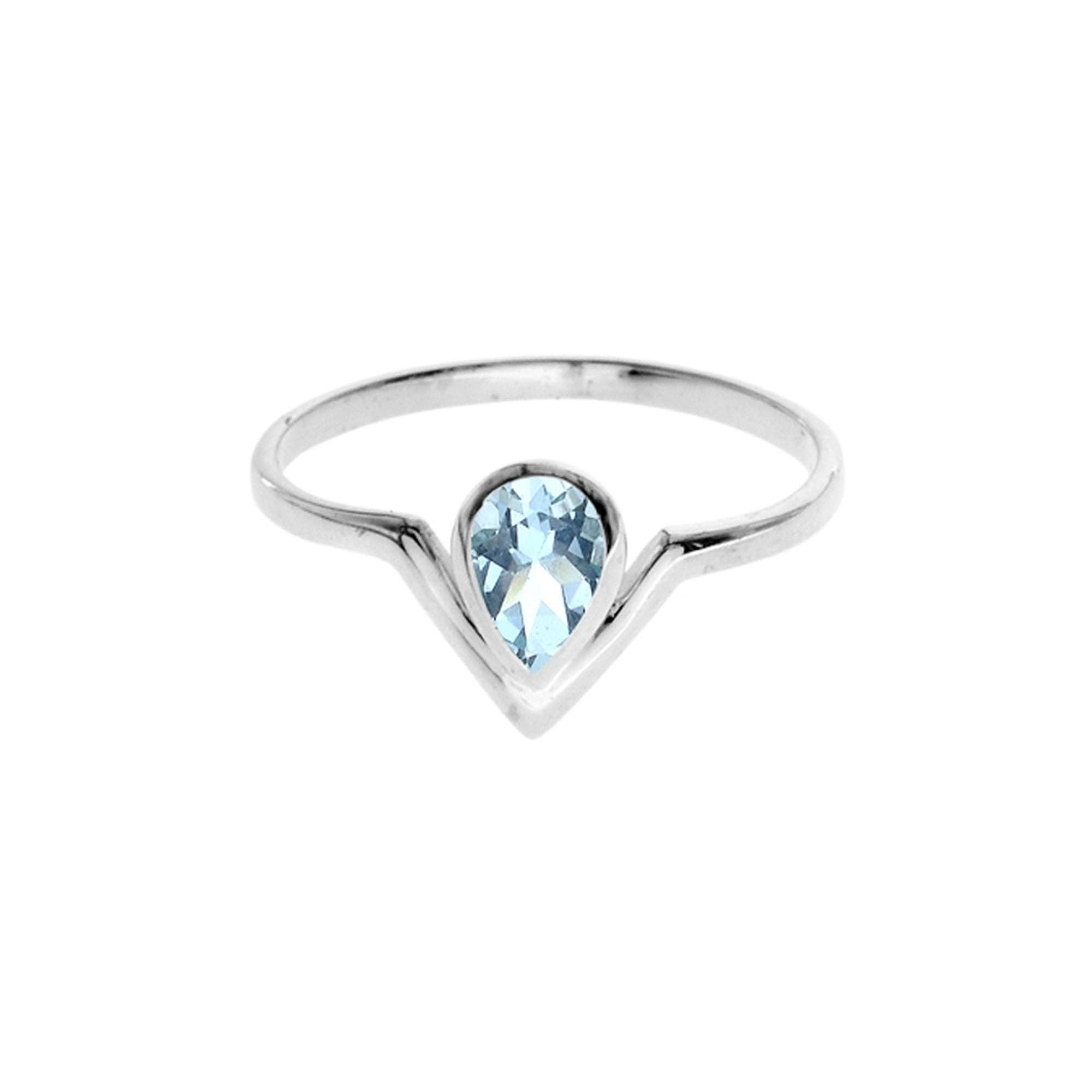 Kali Ma Designs - Sterling Silver Jewellery – Großhandel Einzelstein-/Solitär-Ring – Lola Tropfenform blauer Topas 'V' Ring0