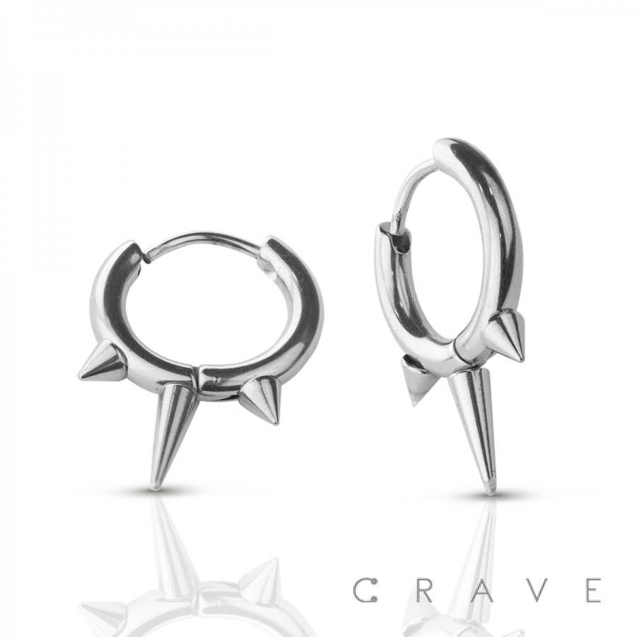 CRAVE - Wholesale Huggie Earrings - PAIR OF STAINLESS STEEL HUGGIE/HOOP EARRINGS WITH SPIKES1
