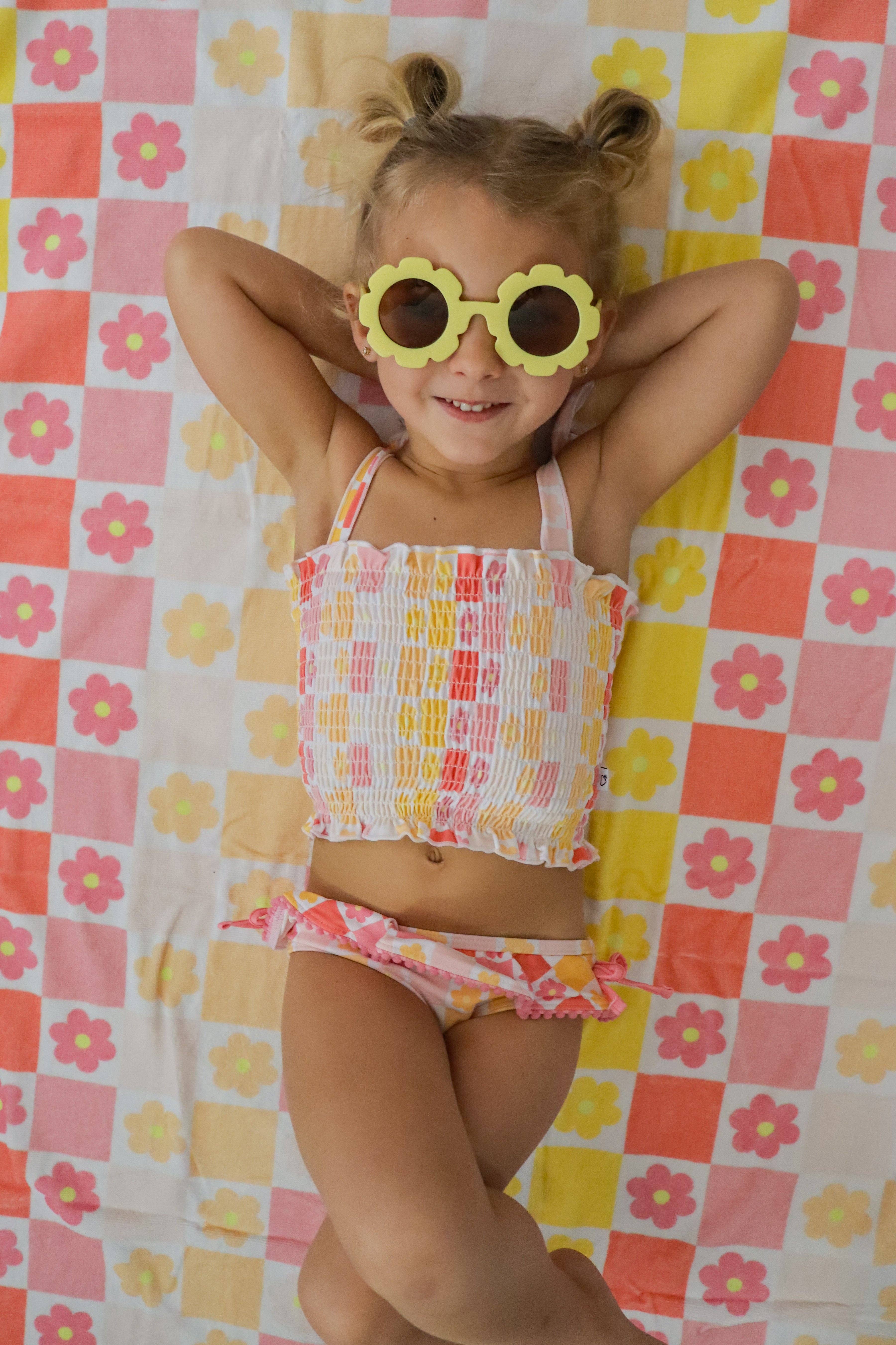 Dream Big Little Co. – wholesale Two-piece swimsuit – Kids – SUMMER SUNSET CHECKERS DREAM SMOCKED TANKINI TWO PIECE SWIM SUIT1