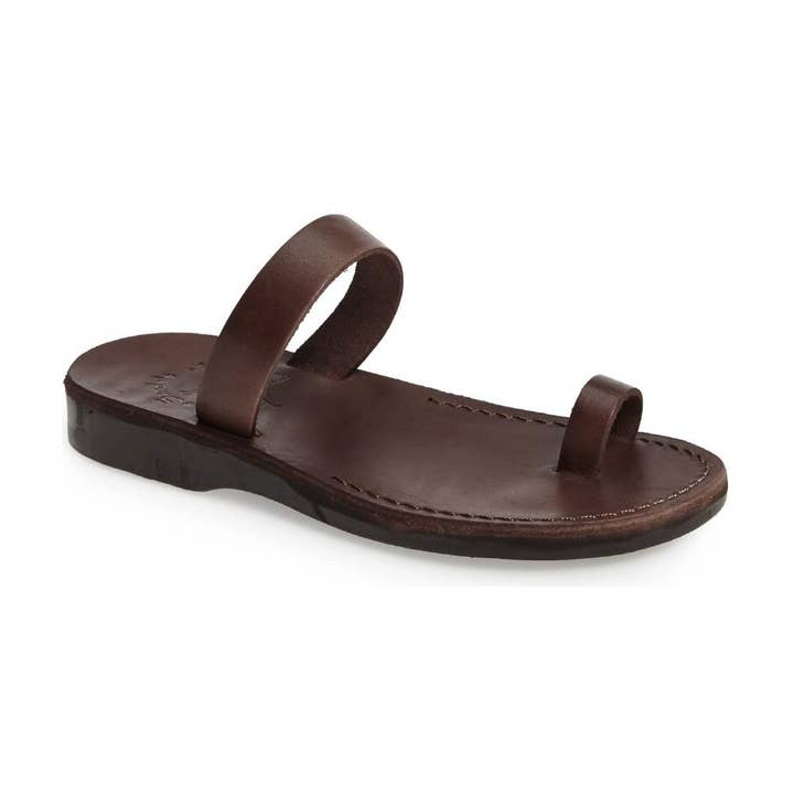 Eden - Leather Toe Ring Minimalist Sandal | Brown for wholesale by Jerusalem Sandals