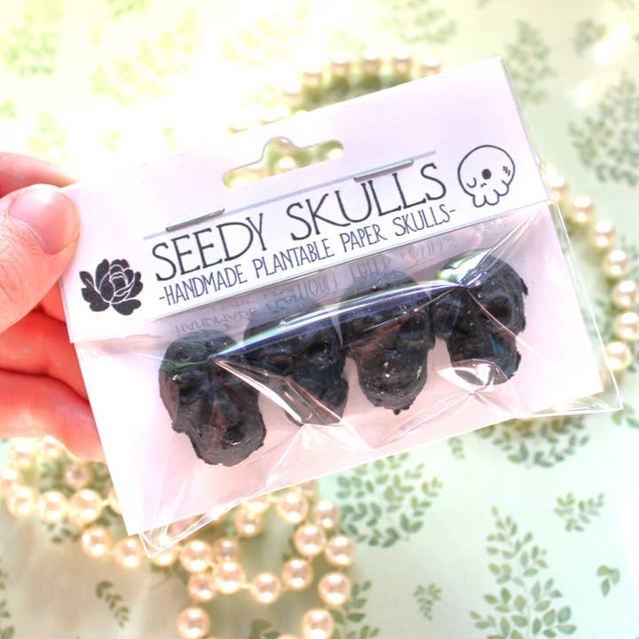 Darling Homebody - Wholesale Plant Seeds - 4 Pack Black Plantable Paper Skulls / Seed Bombs / Seedy Skulls Pack / Recycled Paper Pulp Craft / Spring Summer Small Gift / Wild Flowers3