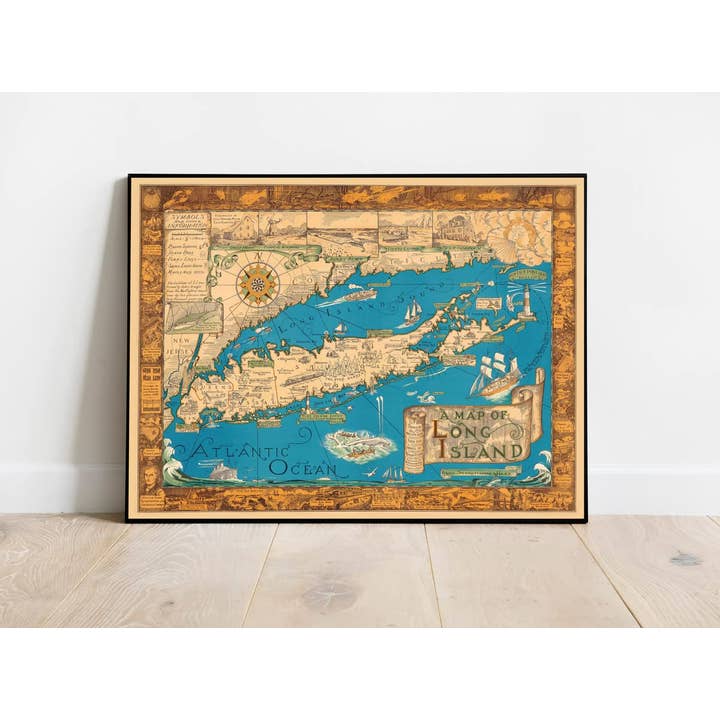 Carte Vintage de Long Island par Courtland Smith pour la vente par Historic Pictoric