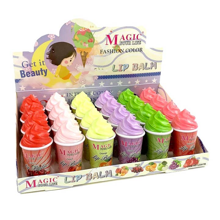 Diacly - Wholesale Retailer Display - Beauty & Wellness - 24 PC Ice Cream Cup Moisturizing Lip Balm