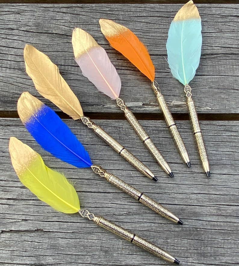 Jay mataji Handicrafts - Wholesale Feathers - Feather Pen | 9 Coloured Feathers | 6 inch Hand Painted Feat3