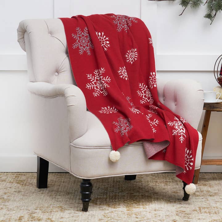 Christmas Snowflake Red Throw Blanket for wholesale by C&F Home