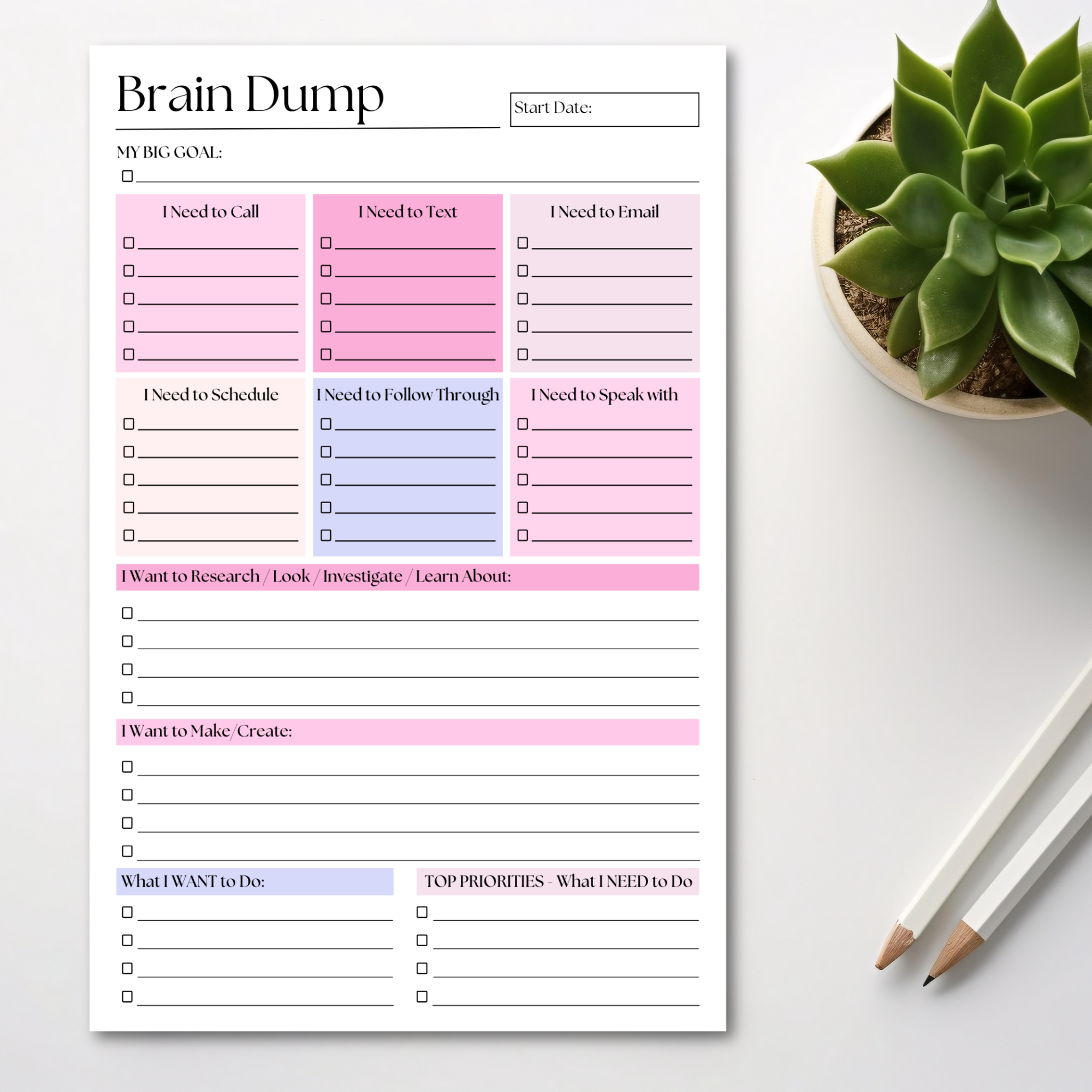 Eleventh and Taylor - Wholesale Notepad - Brain Dump Notepad: Pink 50-Page Daily ADHD Planner5