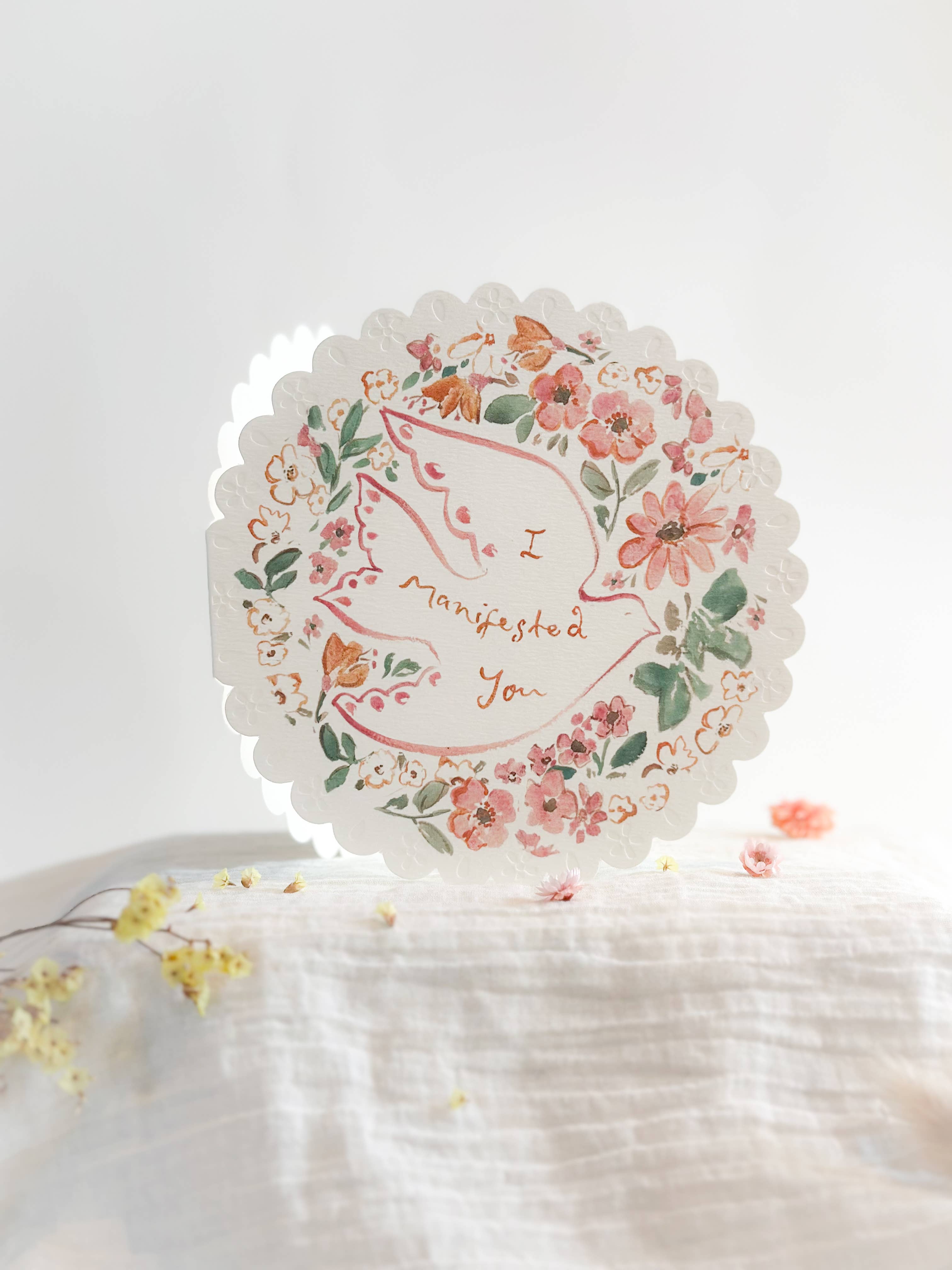 Sophie Amelia Creates - Vente Carte de vœux classique - Je t'ai manifesté - carte circulaire gaufrée