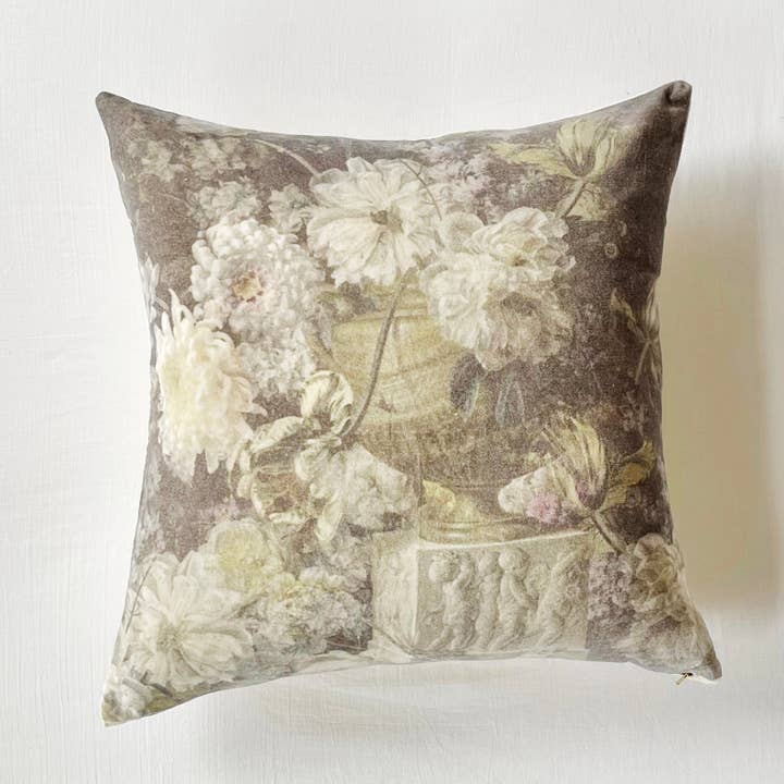 Luxurious Velvet Architectural Floral Bouquet Square Pillow for wholesale by Patina Vie