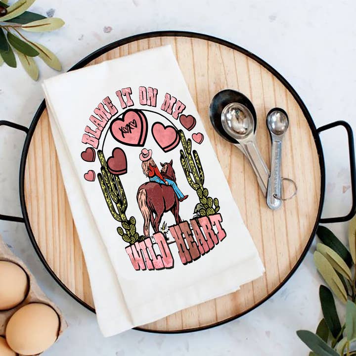 Valentine Wild Heart Western mjölsäck kökshandduk för wholesale av Avery Lane Gifts