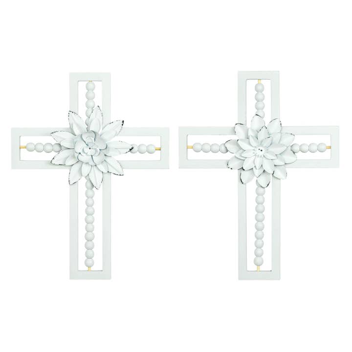 Beaded Flower Cross Wall Art 2 Assorted for wholesale by Hanna's Handiworks