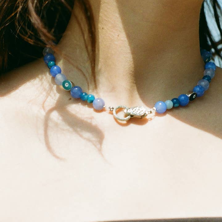 See Blue - Blue Agate & Fire Agate Choker Necklace for wholesale by UR JEWLZZ