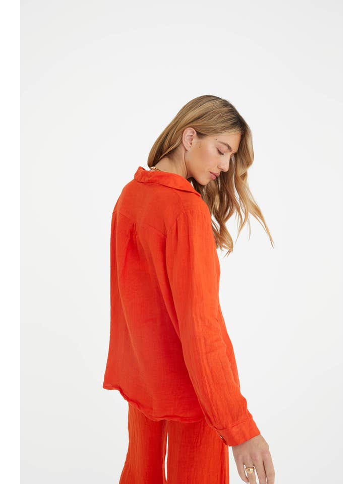 Marché - Wholesale Button Down Shirt - Women's - The Playa Linen Shirt in Papaya3