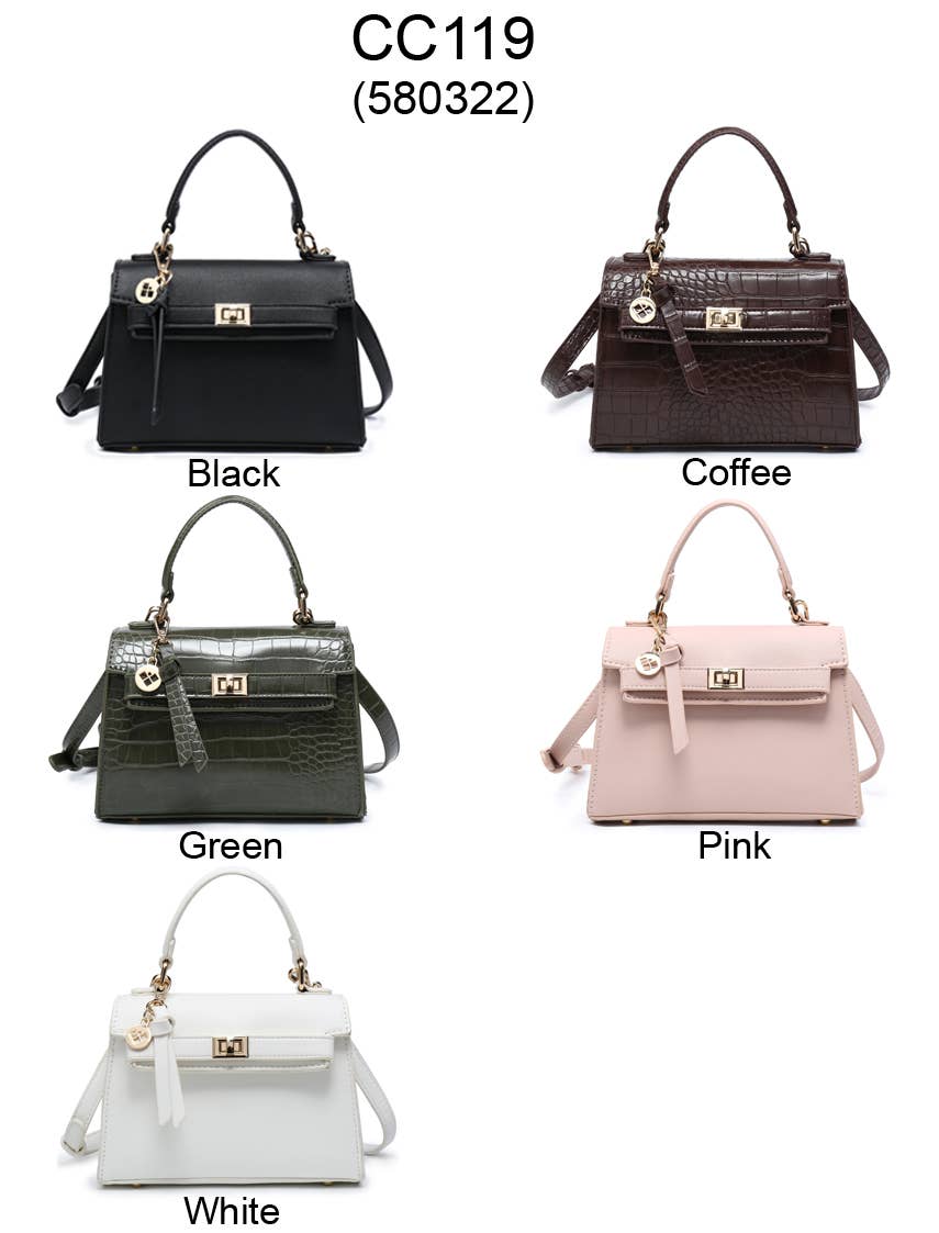 Papaya Fashion Ltd - Wholesale Top Handle Bag - Women's - CC119-Top Handle Flap Twist Lock Tassel Charm Grab Bag6