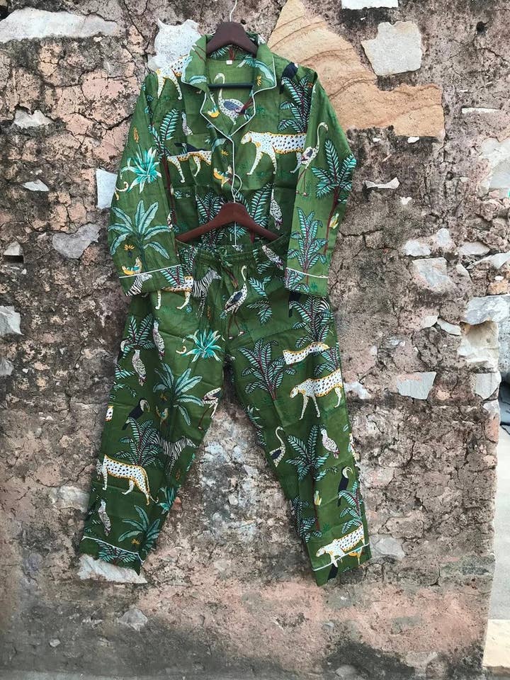 bhavnas boutique - Venta al por mayor Conjunto de ropa para dormir - Mujer - Conjunto de pijama indio estampado 100% algodón puro para mujer0