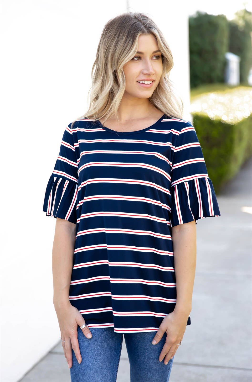 Tickled Teal - Vente Chemisier – femme - Haut Aleigha à manches évasées en forme de rayures13