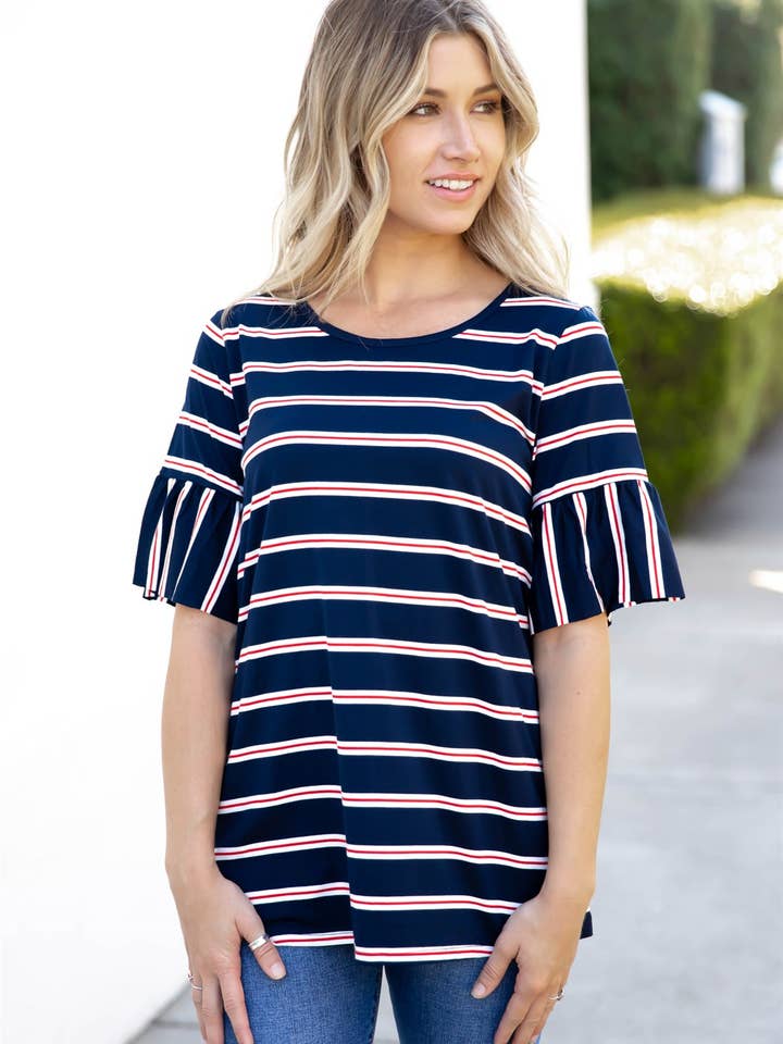 Tickled Teal - Vente Chemisier – femme - Haut Aleigha à manches évasées en forme de rayures13