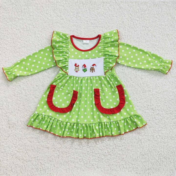 Baby Girls Christmas Frogs Knee Length Dresses for wholesale by Aier Wholesale