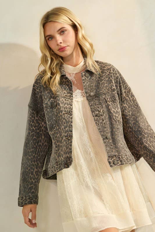 Pink Irene Wholesale - Wholesale Jacket - Women's - Leopard Printed Denim Jacket35