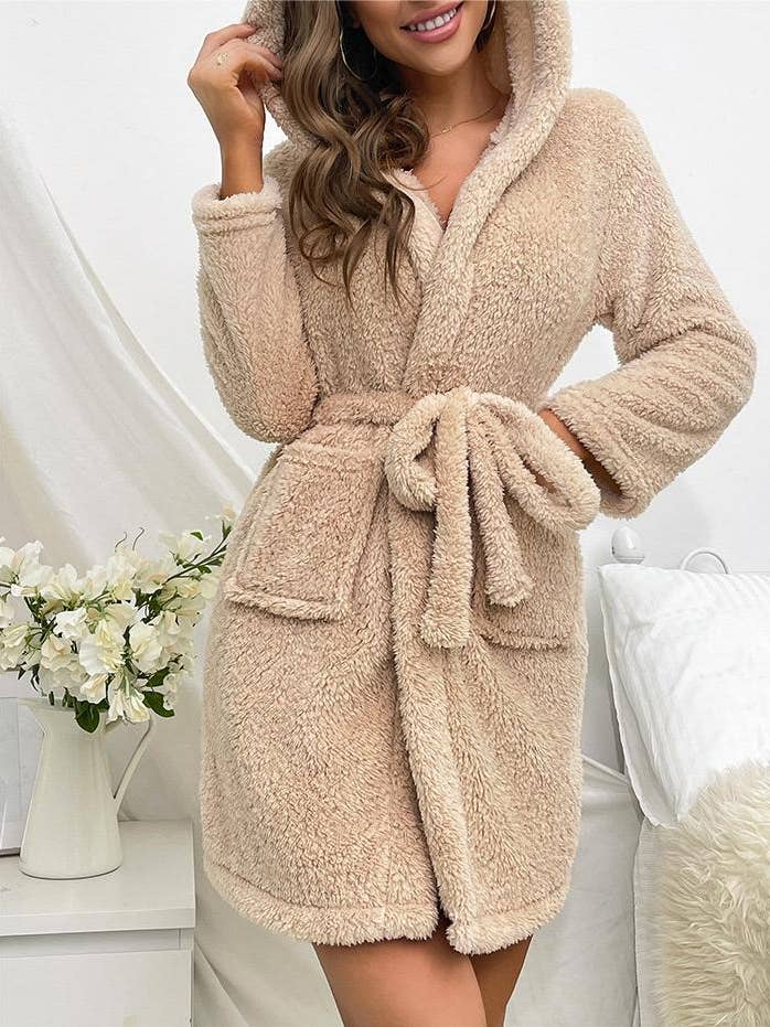 khaki Flannel bathrobes ladies robe loungewear for wholesale on Faire