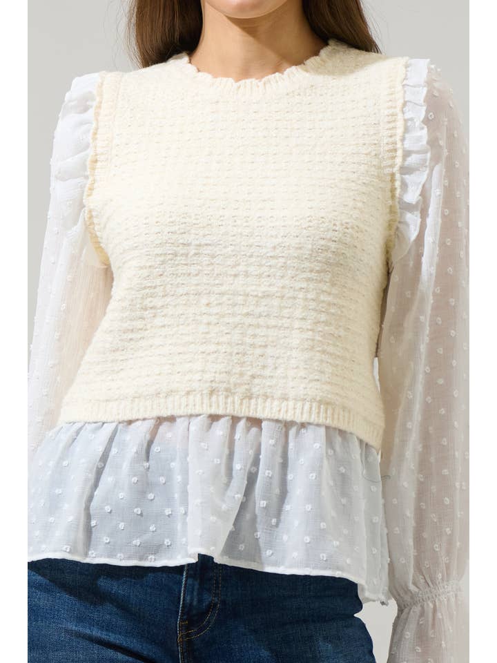 Cream Willette Ruffle Sweater Vest Top for wholesale on Faire