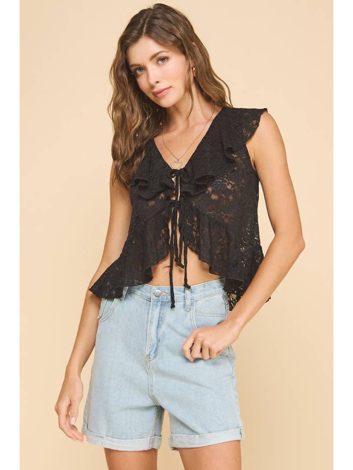 If She Loves - Wholesale Blouse - Women's - ISJ1405 Ruffled Lace Top Black13