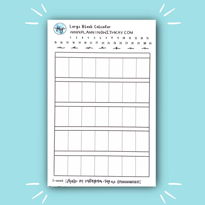 Large Blank Calendar (12 color options!) for wholesale by Planning With Kay