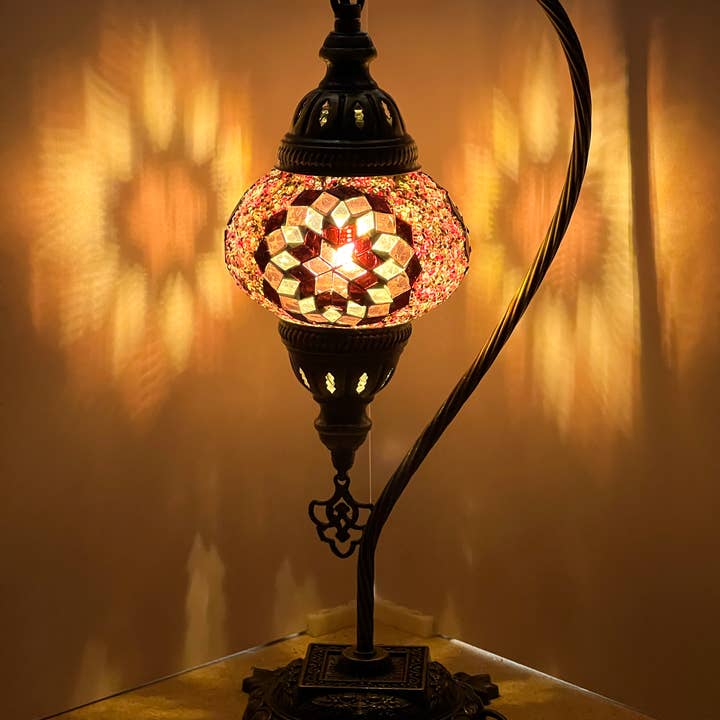 Gypsy Soul - Wholesale Accent/Desk Lamp - Swan Neck Mosaic Turkish Lamp 6" Glass Globe - 6 Lamps